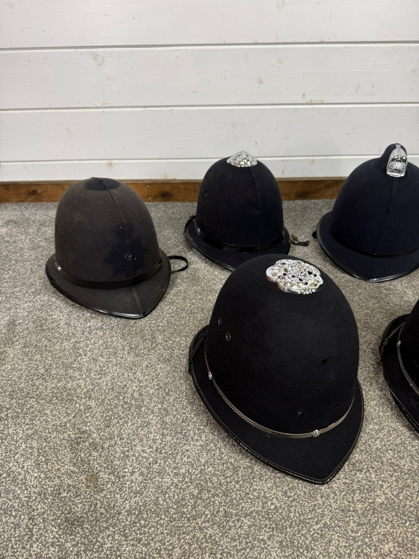 6x Ex Police Bobby Helmet Custodian Helmet Job Lot Film Display Theatre