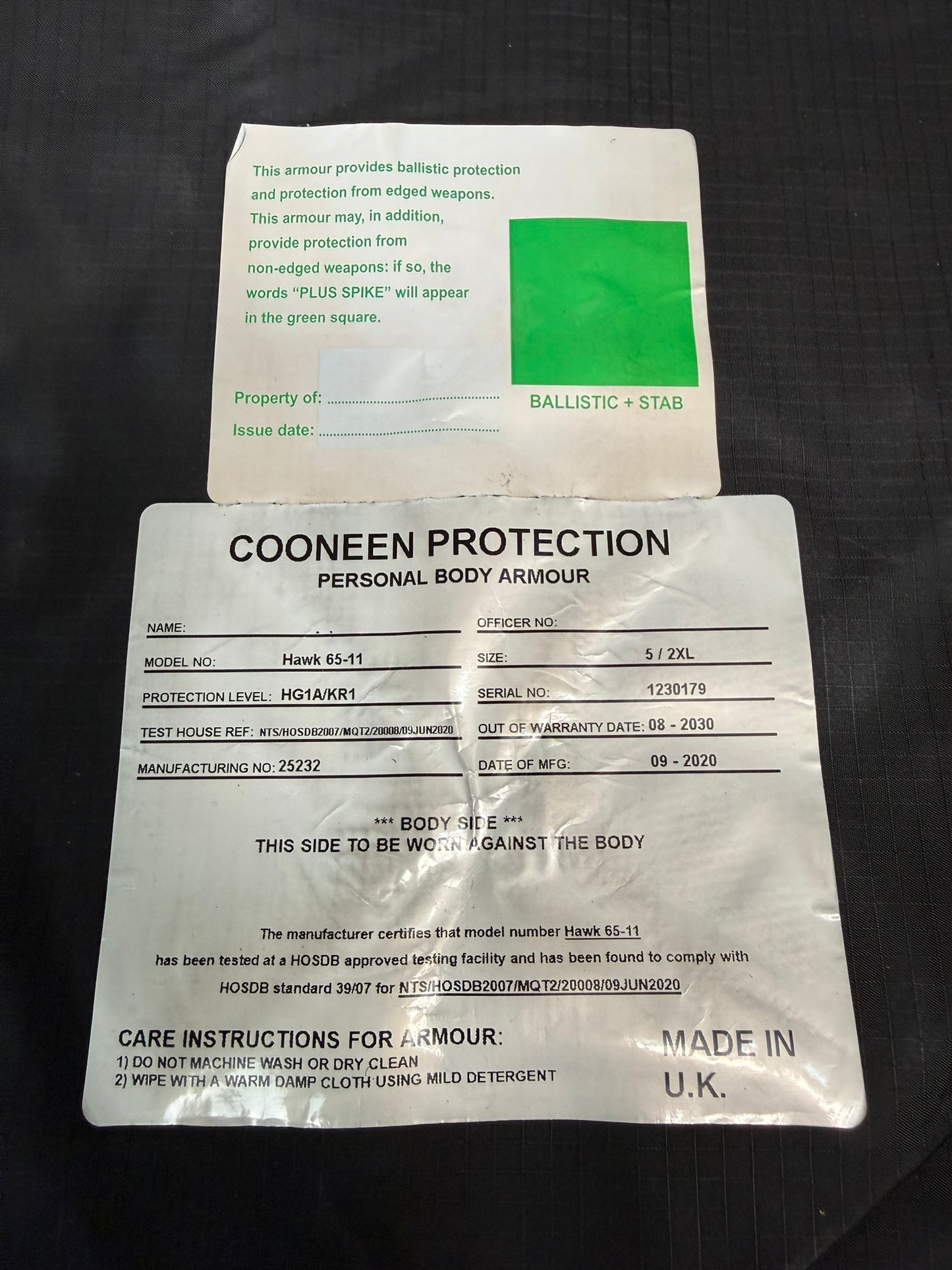Ex Police Cooneen Hi Vis Body Armour Stab Vest X LARGE - Anti Stab & Ballistic HG1A & KR1