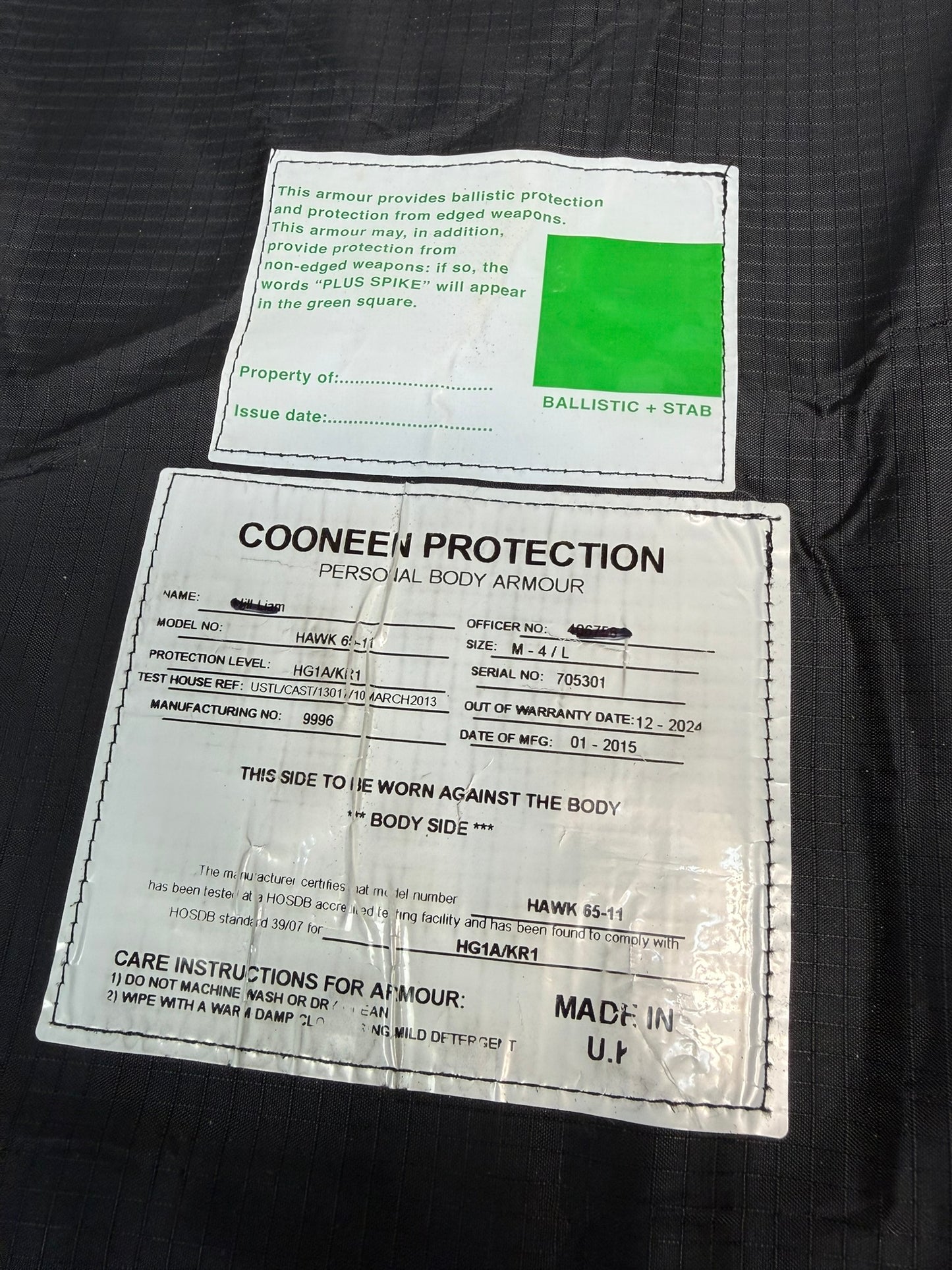 Ex Police Cooneen Hi Vis Body Armour Stab Vest LARGE - Anti Stab & Ballistic HG1A & KR1