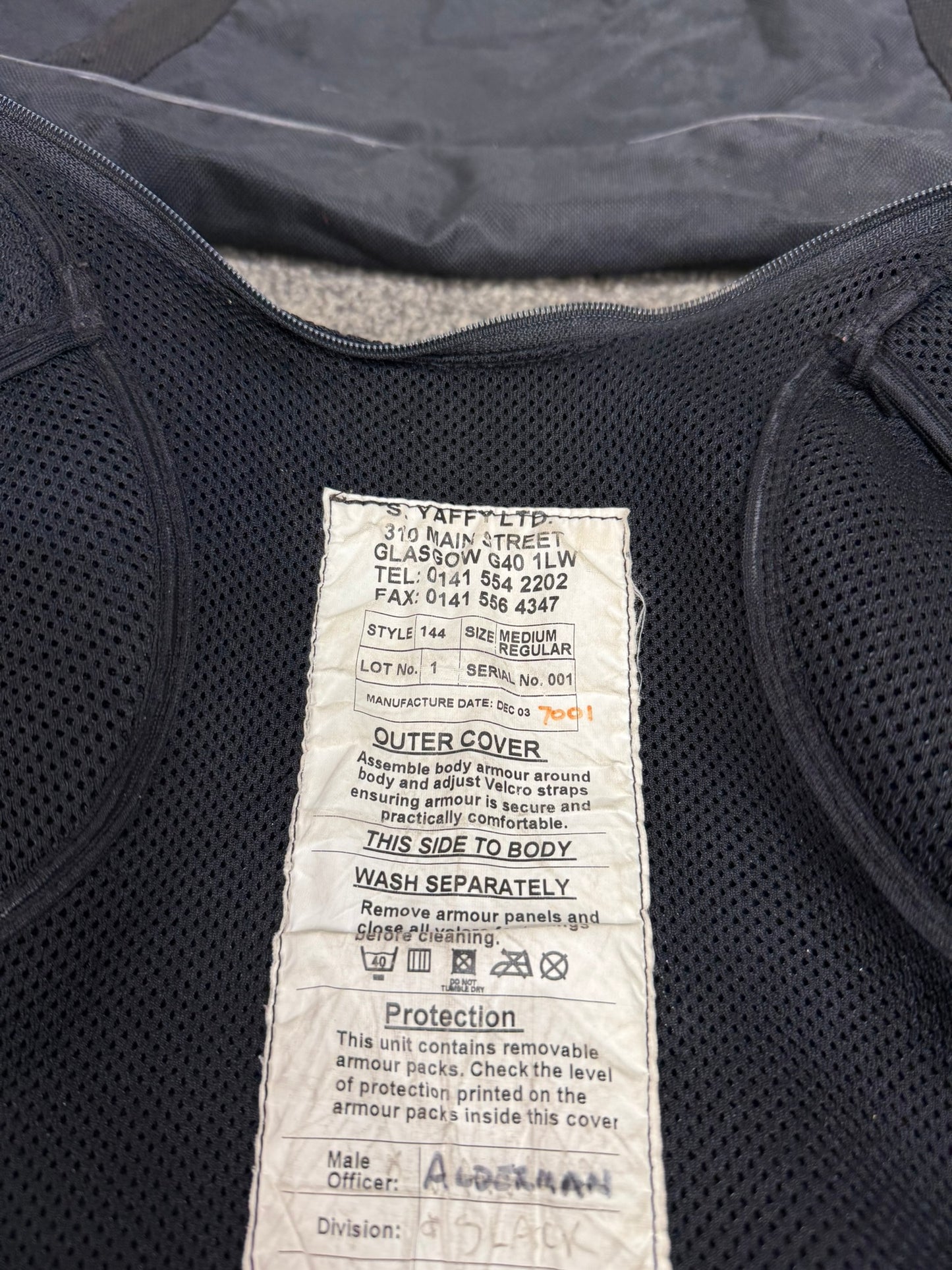 Ex Police Meggitt Yaffy Body Armour Vest Anti Stab & Ballistic HG1A & KR2 Medium Security