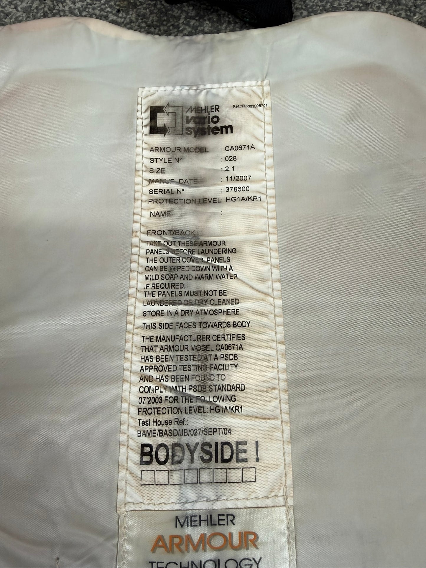 Ex Police Mehler Body Armour Vest Anti Stab & Ballistic HG1A & KR1 Security - Small