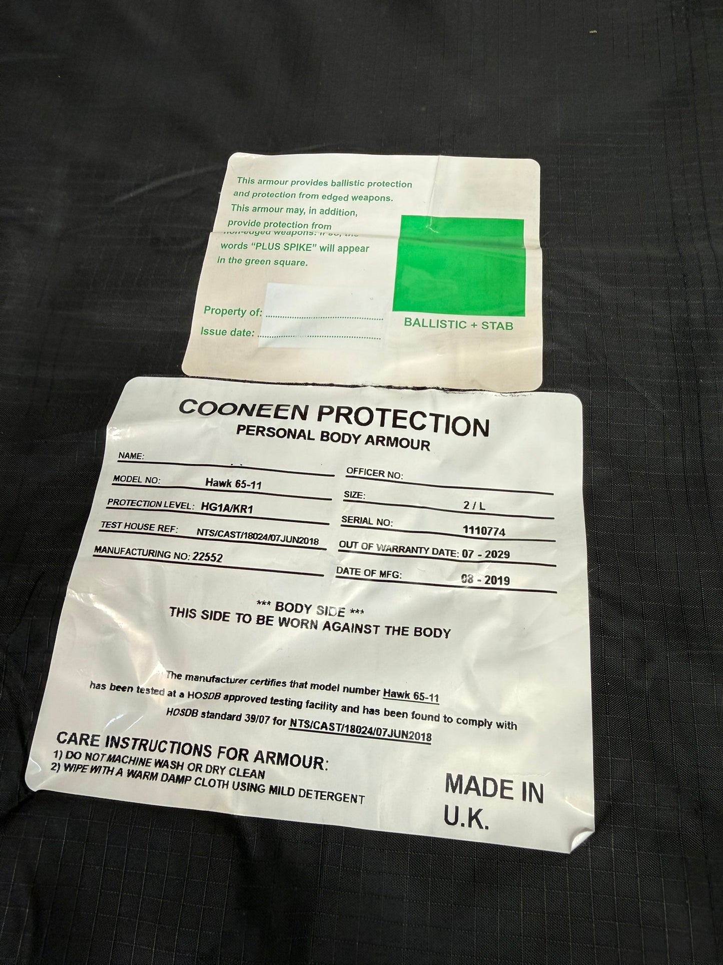 Ex Police Cooneen Hi-Vis Body Armour Security Vest Anti Stab & Ballistic HG1A & KR1