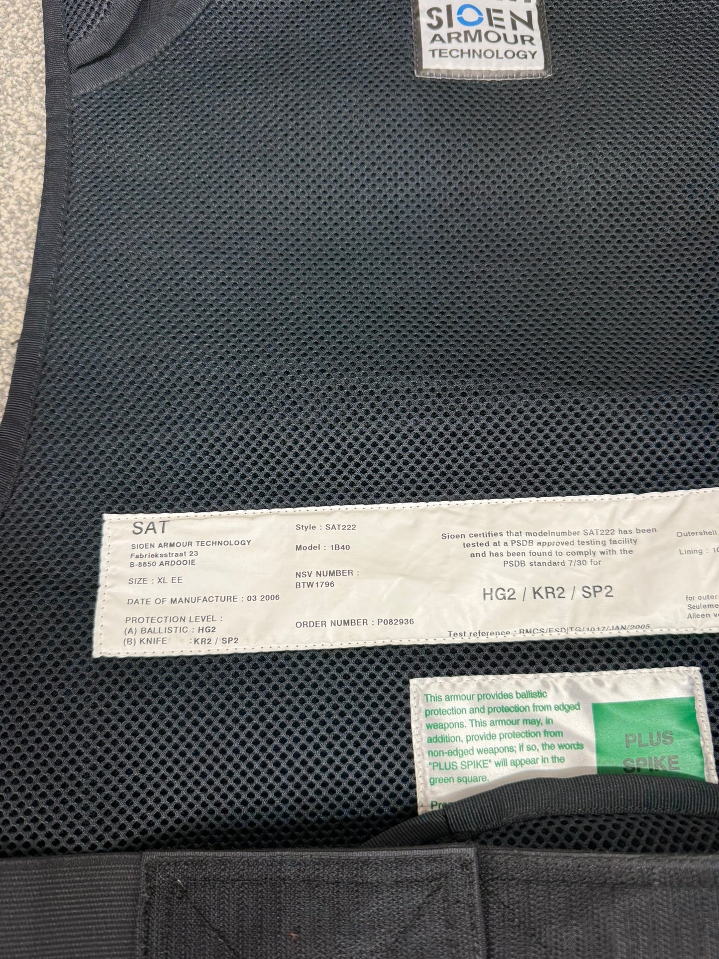 Ex Police Black SAT Sioen Body Armour Cover X Large - Badged