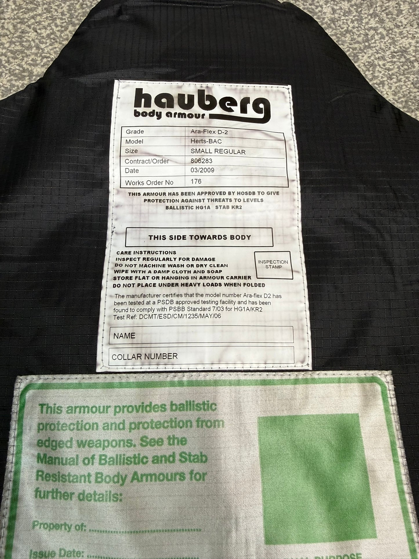 Ex Police Hauberg Molle Body Armour Stab Vest & Bag SMALL Anti Stab & Ballistic HG1A & KR2