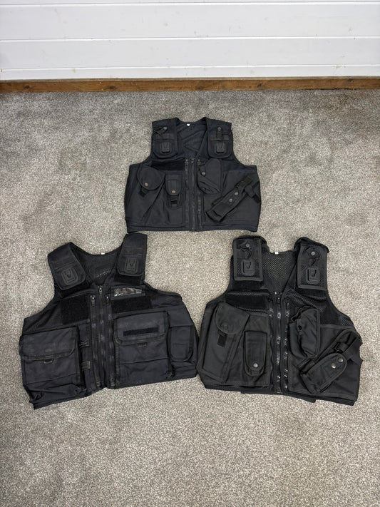3x Ex Police Black Utility Tac Vest Job Lot SMALL Security Equipment Patrol Arktis Vest