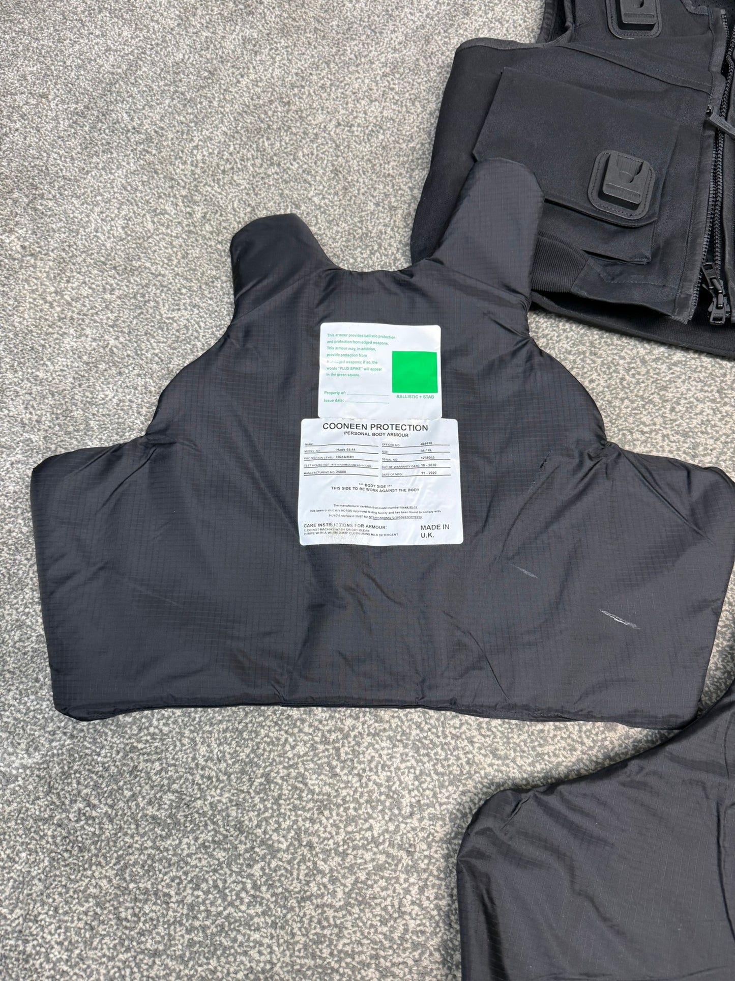 Ex Police Cooneen Body Armour Stab Vest + Bag SMALL Anti Stab & Ballistic HG1A & KR1