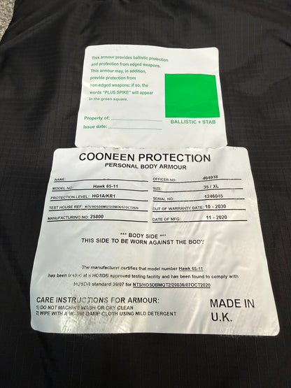 Ex Police Cooneen Body Armour Stab Vest + Bag SMALL Anti Stab & Ballistic HG1A & KR1