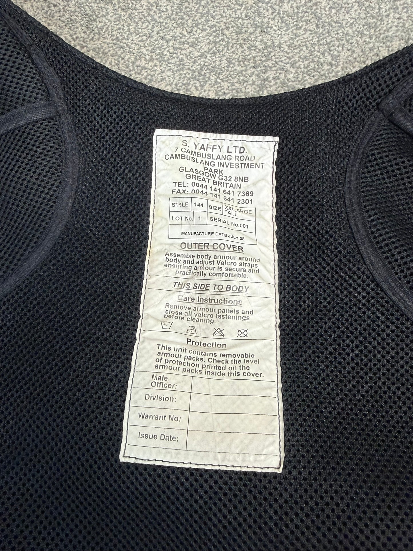 Ex Police Hauberg Yaffy Body Armour Stab Vest XXL Anti Stab & Ballistic HG1A & KR2