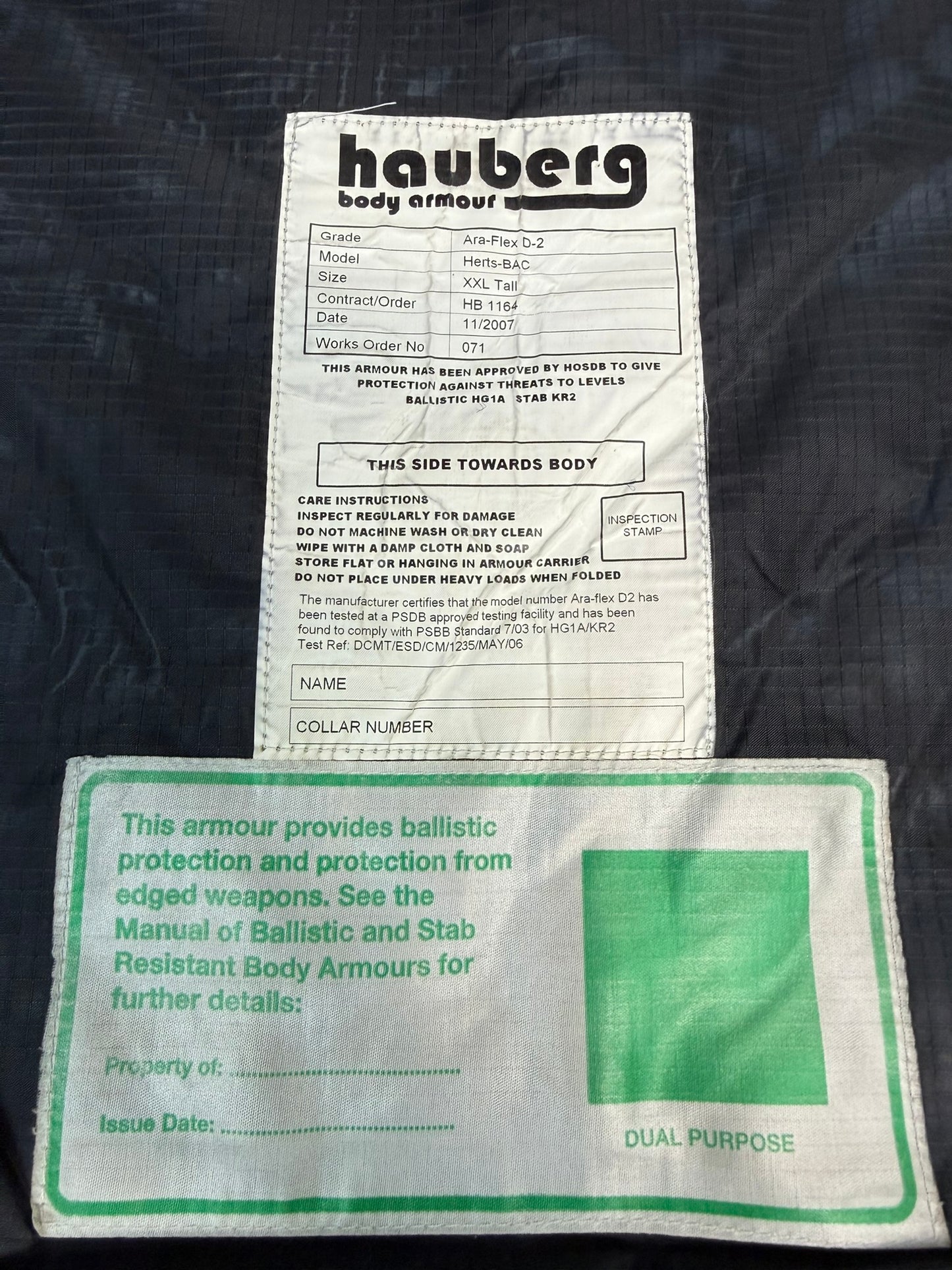 Ex Police Hauberg Yaffy Body Armour Stab Vest XXL Anti Stab & Ballistic HG1A & KR2
