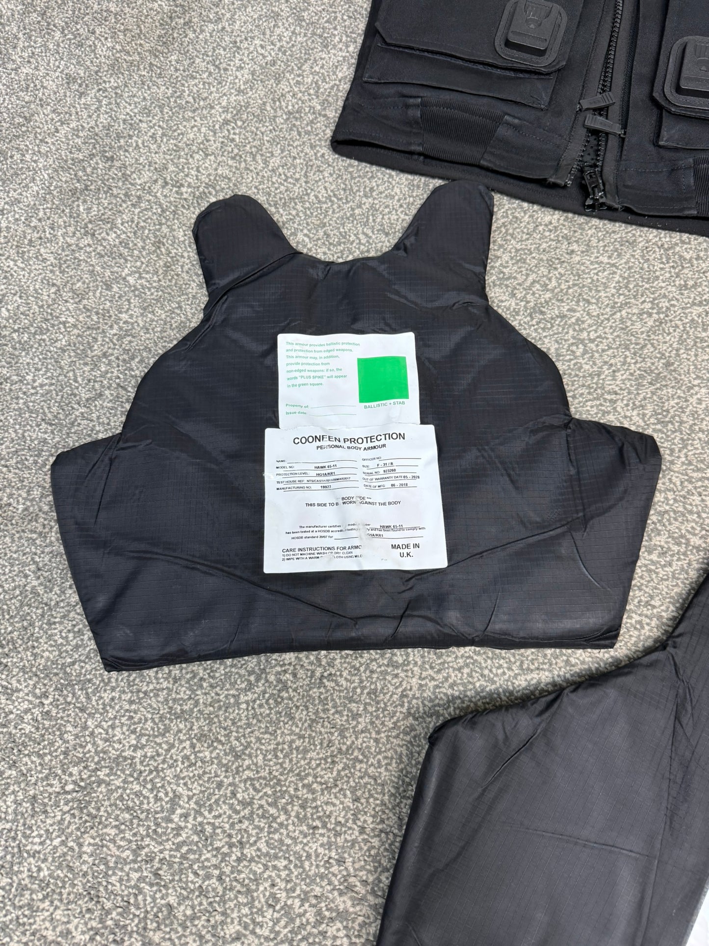 Ex Police Cooneen Body Armour Stab Vest + Bag X SMALL Anti Stab & Ballistic HG1A & KR1