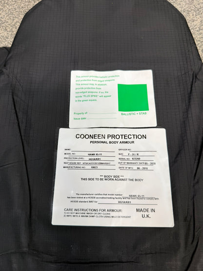Ex Police Cooneen Body Armour Stab Vest + Bag X SMALL Anti Stab & Ballistic HG1A & KR1