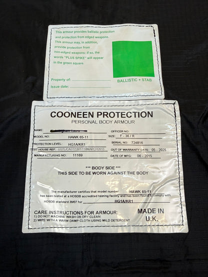 Ex Police Cooneen Body Armour Female Vest Anti Stab & Ballistic HG1A & KR1 - Small