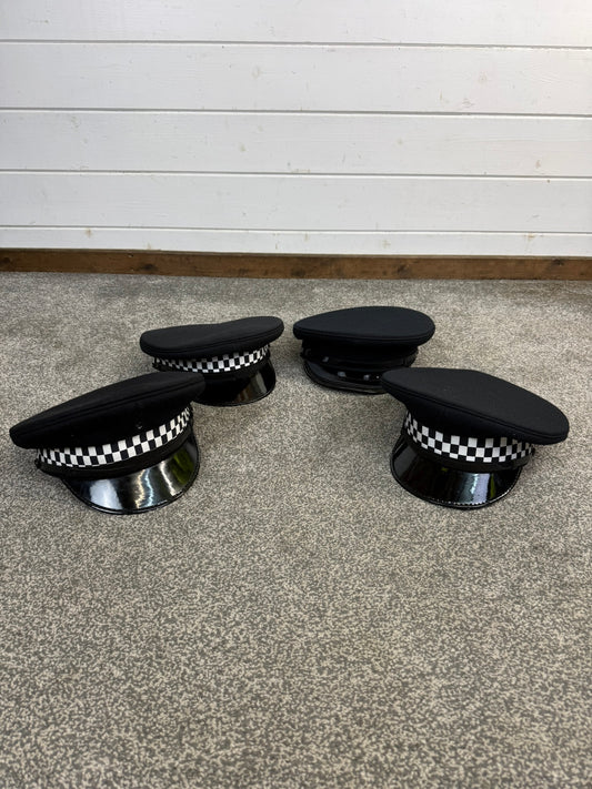 4x Ex Police Peak Cap Job Lot Theatre Headwear Uniform Film Prop Lot