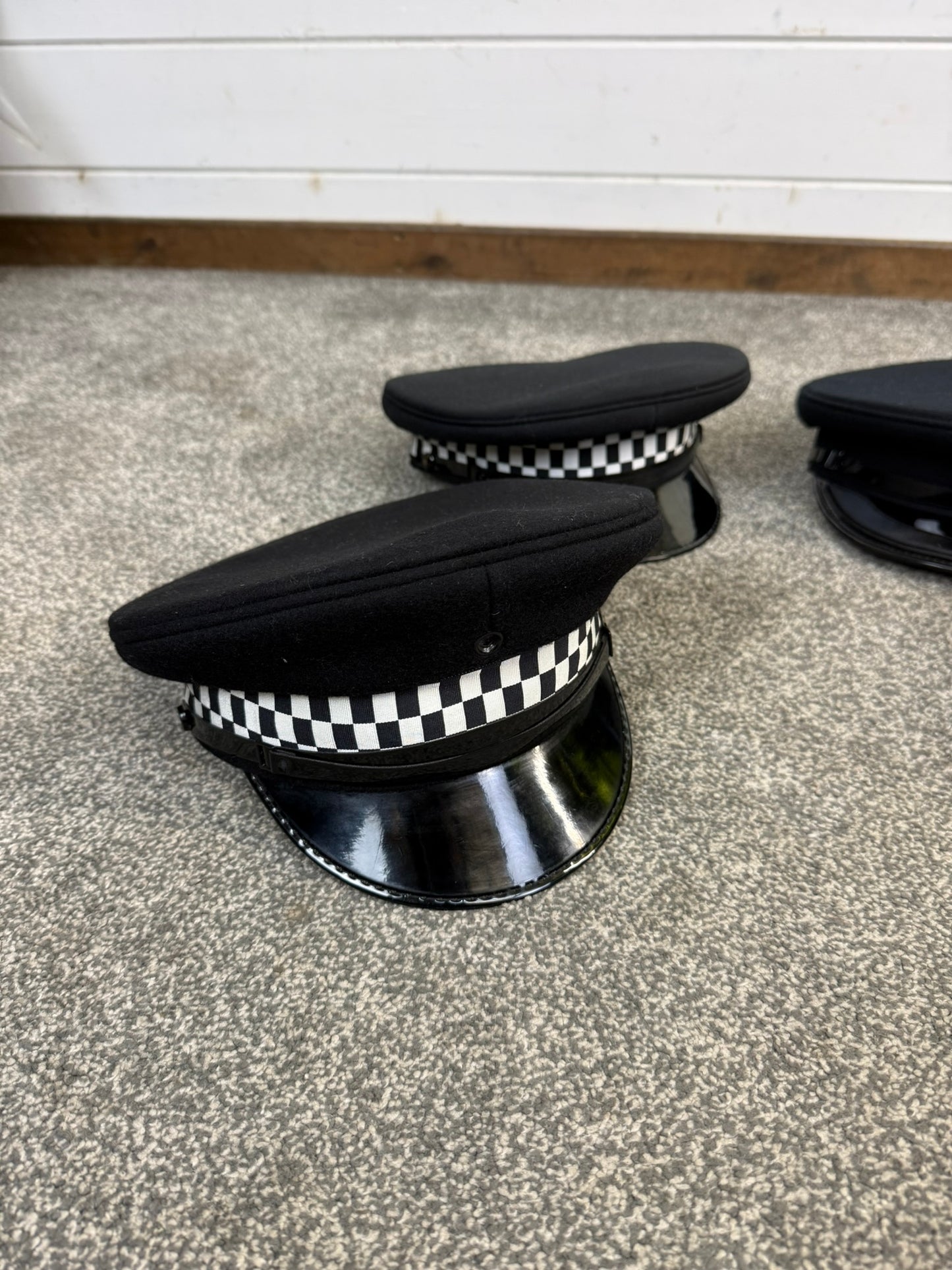 4x Ex Police Peak Cap Job Lot Theatre Headwear Uniform Film Prop Lot