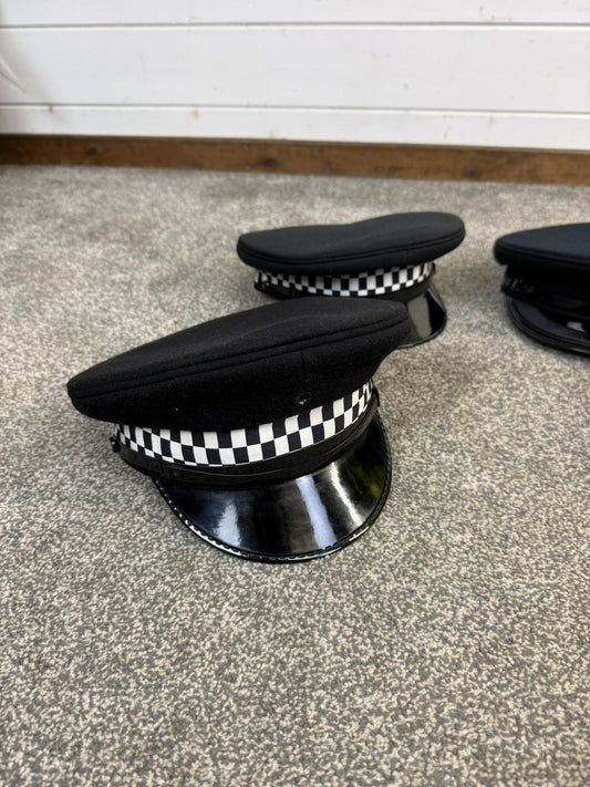 4x Ex Police Peak Cap Job Lot Theatre Headwear Uniform Film Prop Lot