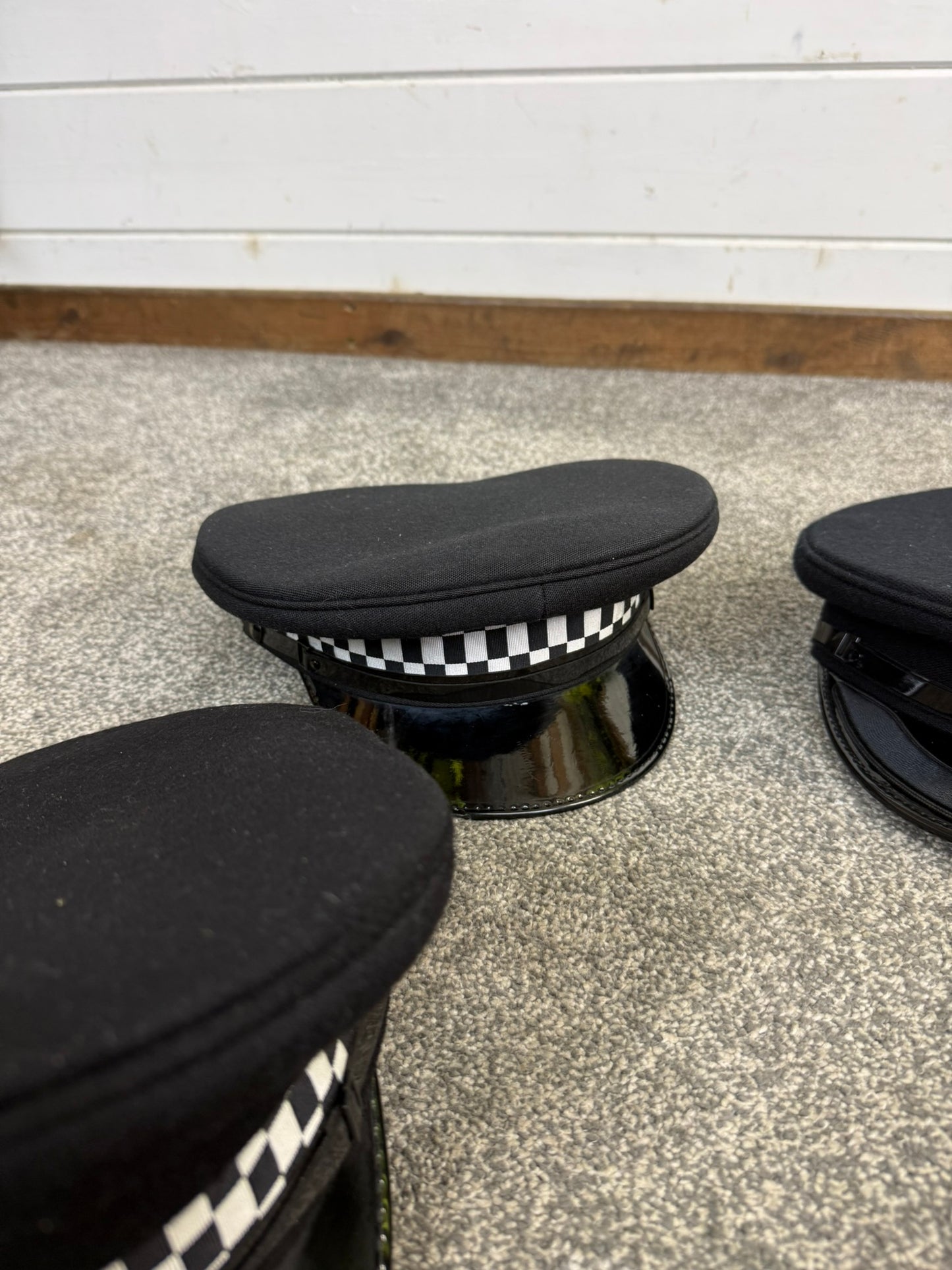 4x Ex Police Peak Cap Job Lot Theatre Headwear Uniform Film Prop Lot