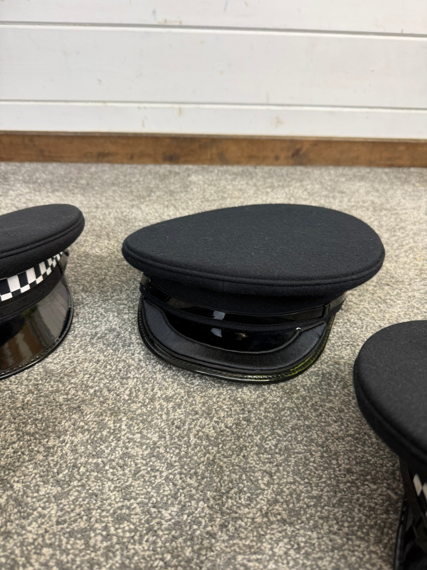 4x Ex Police Peak Cap Job Lot Theatre Headwear Uniform Film Prop Lot