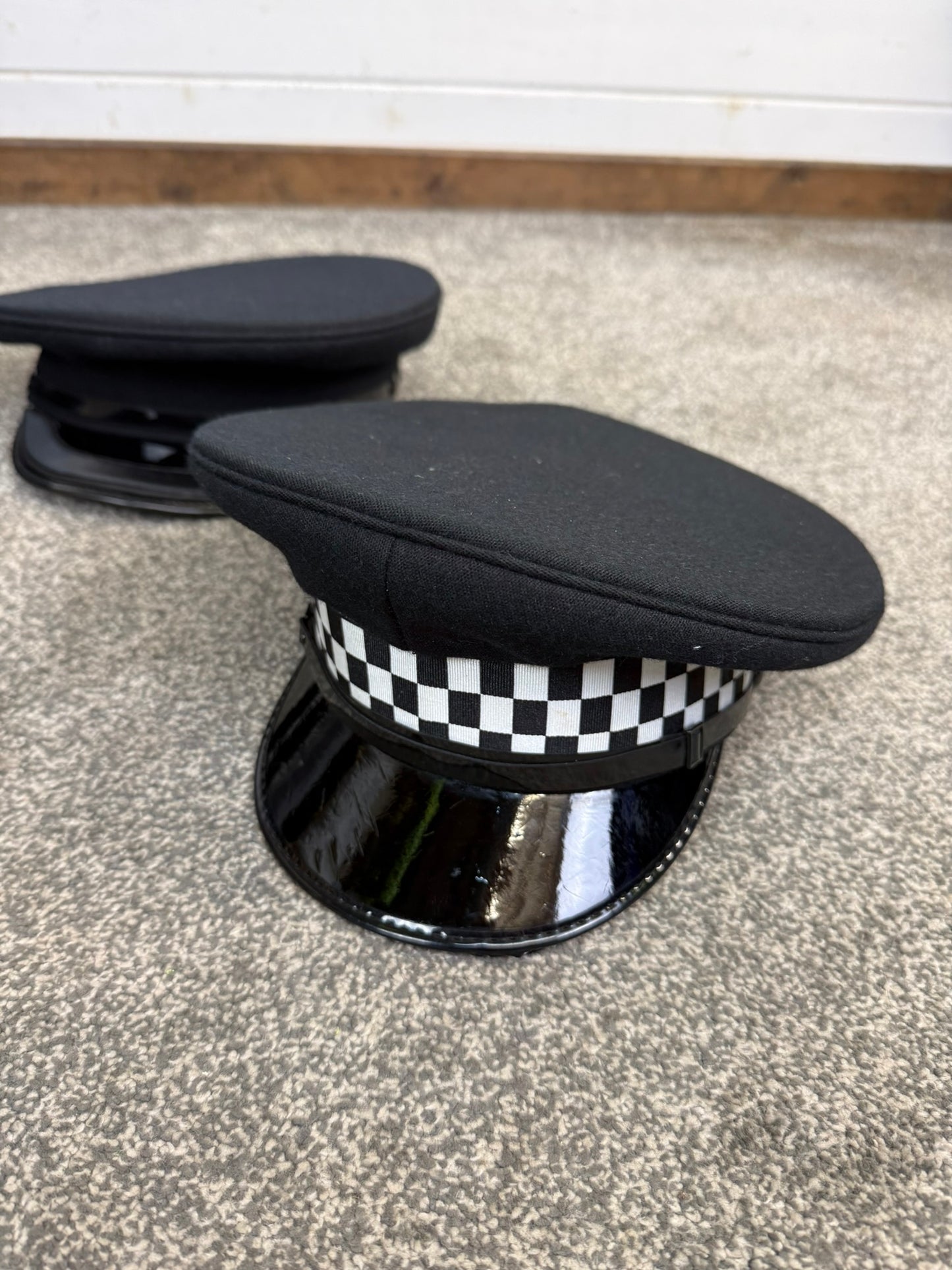 4x Ex Police Peak Cap Job Lot Theatre Headwear Uniform Film Prop Lot