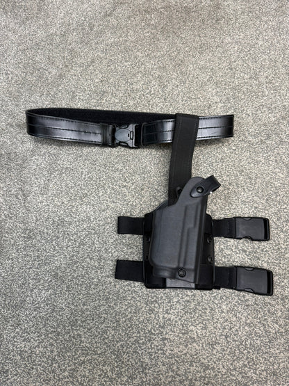 Ex Police Firearms Safariland Glock 17 Drop Leg Holster & Leather Belt Airsoft 6004-8310