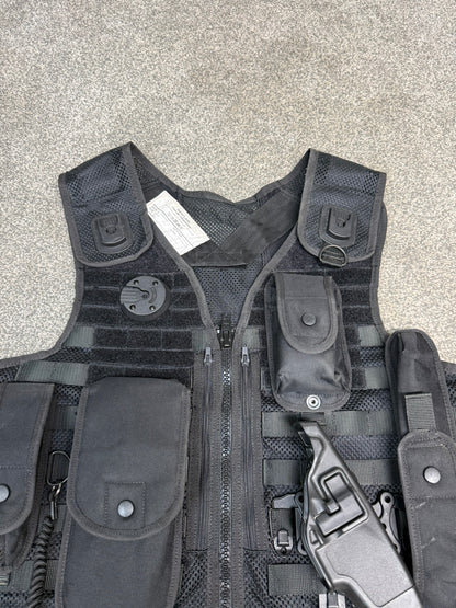 Ex Police Safariland Black Molle Vest Taser Holster & Pouches Tactical Security Vest - MEDIUM