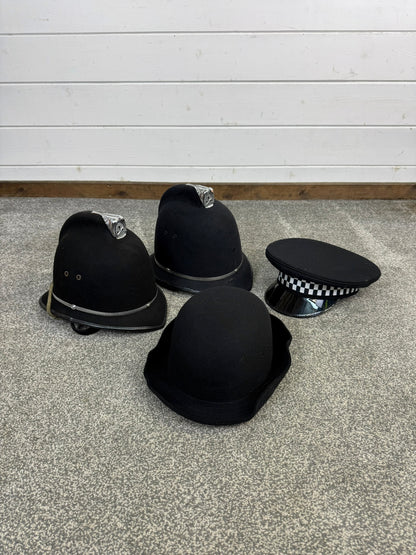 JOB LOT Ex Police Cap Bowler Hat Bobby Helmet Theatre Headwear Uniform Film