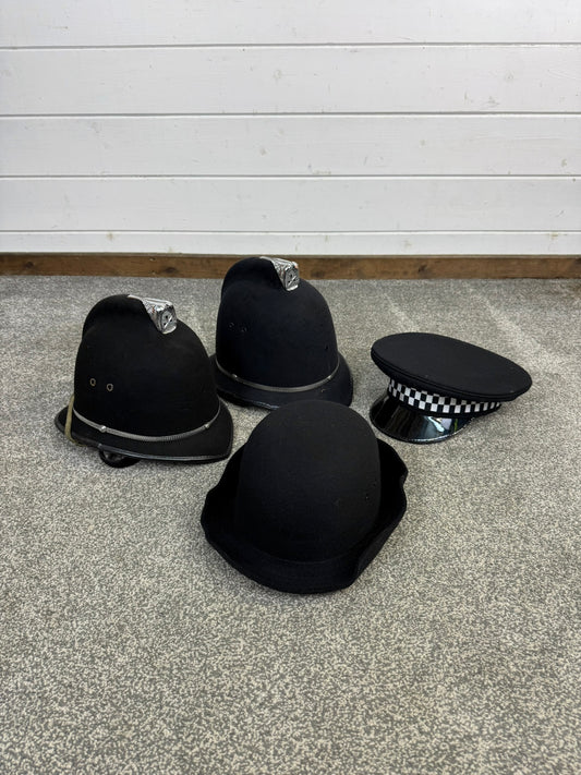 JOB LOT Ex Police Cap Bowler Hat Bobby Helmet Theatre Headwear Uniform Film