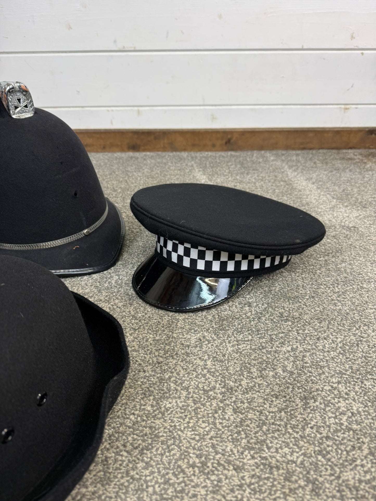 JOB LOT Ex Police Cap Bowler Hat Bobby Helmet Theatre Headwear Uniform Film