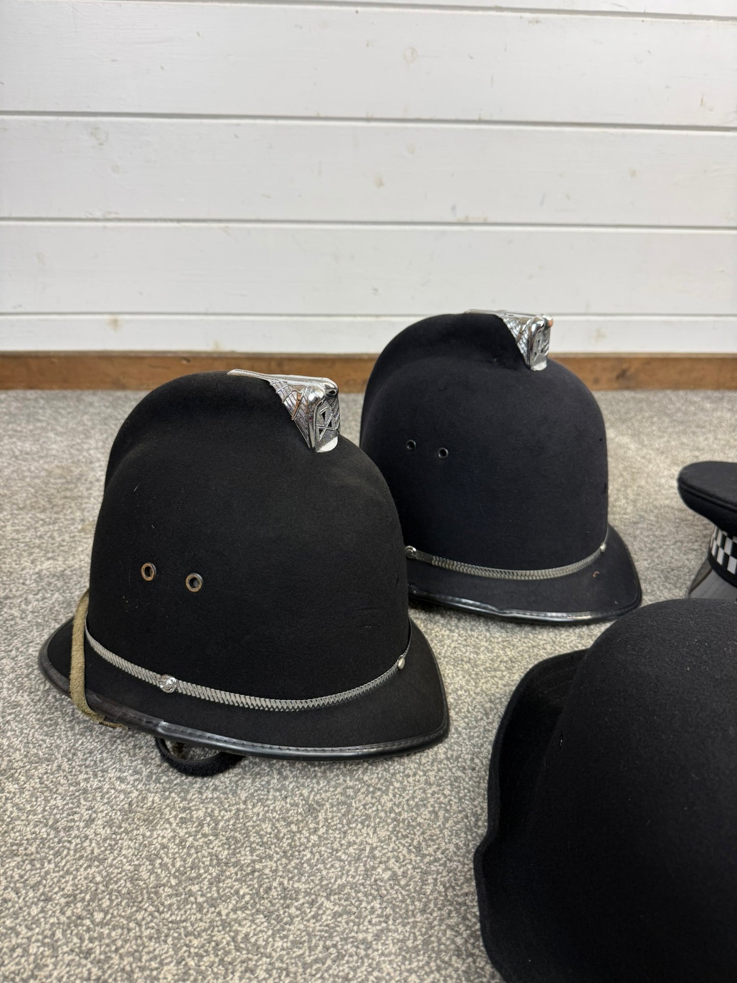 JOB LOT Ex Police Cap Bowler Hat Bobby Helmet Theatre Headwear Uniform Film