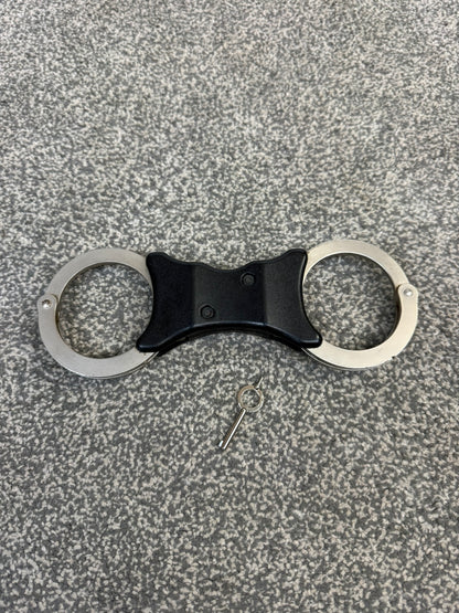 Ex Police Early Hiatt Rigid Handcuffs With Serial Security Cuffs Displays Collector