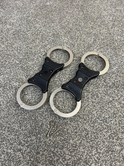Ex Police Early Hiatt Rigid Handcuffs With Serial Security Cuffs Displays Collector