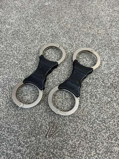 Ex Police Early Hiatt Rigid Handcuffs With Serial Security Cuffs Displays Collector