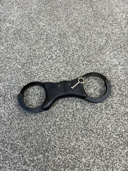 Ex Police Black Quik-Kuf Handcuffs Cuffs With Key Security Collectible Memorabilia