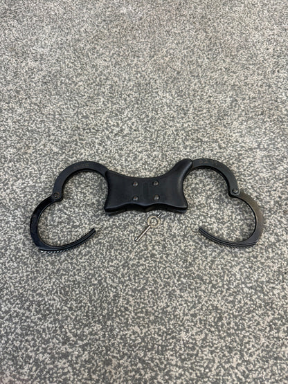 Ex Police Black Quik-Kuf Handcuffs Cuffs With Key Security Collectible Memorabilia