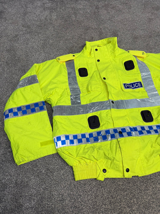 Ex Police Waterproof Hi Vis Bomber Jacket BADGED With Quilted Liner MEDIUM Collector Display Film TV Uniform