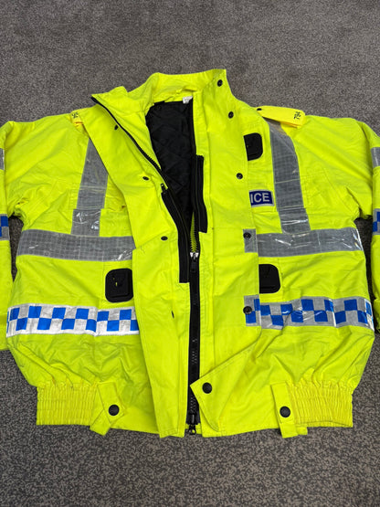 Ex Police Waterproof Hi Vis Bomber Jacket BADGED With Quilted Liner MEDIUM Collector Display Film TV Uniform