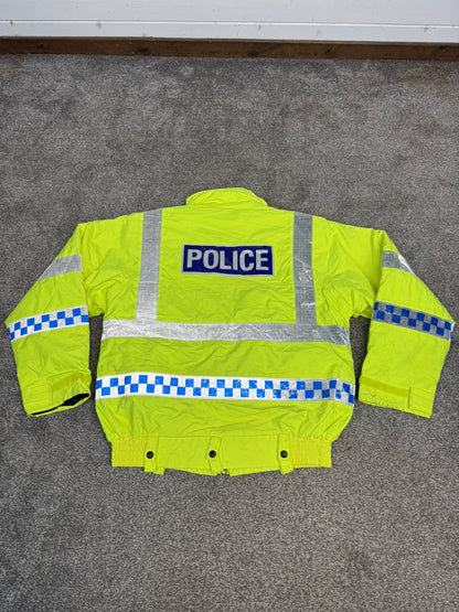 Ex Police Waterproof Hi Vis Bomber Jacket BADGED With Quilted Liner MEDIUM Collector Display Film TV Uniform