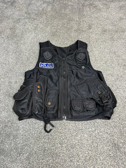 Ex Police Black Tactical Utility Firearms Taser Vest BADGED - MEDIUM
