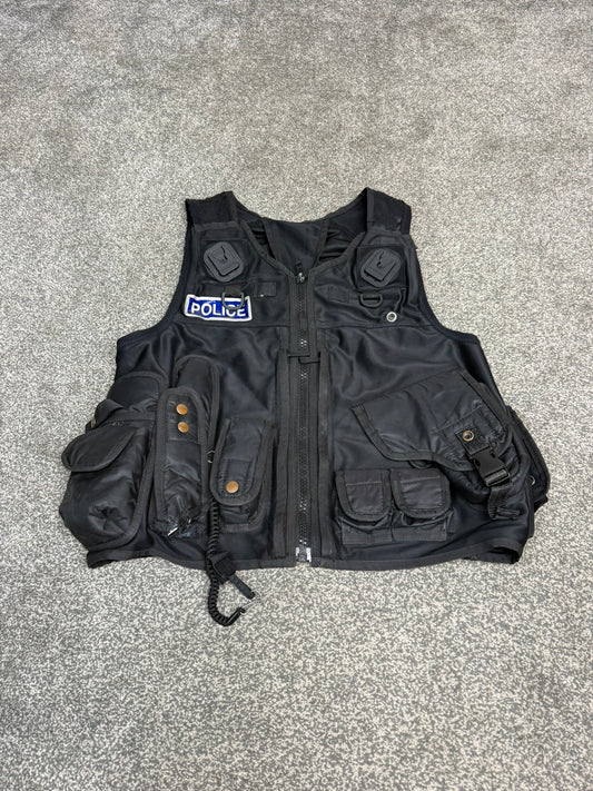 Ex Police Black Tactical Utility Firearms Taser Vest BADGED - MEDIUM