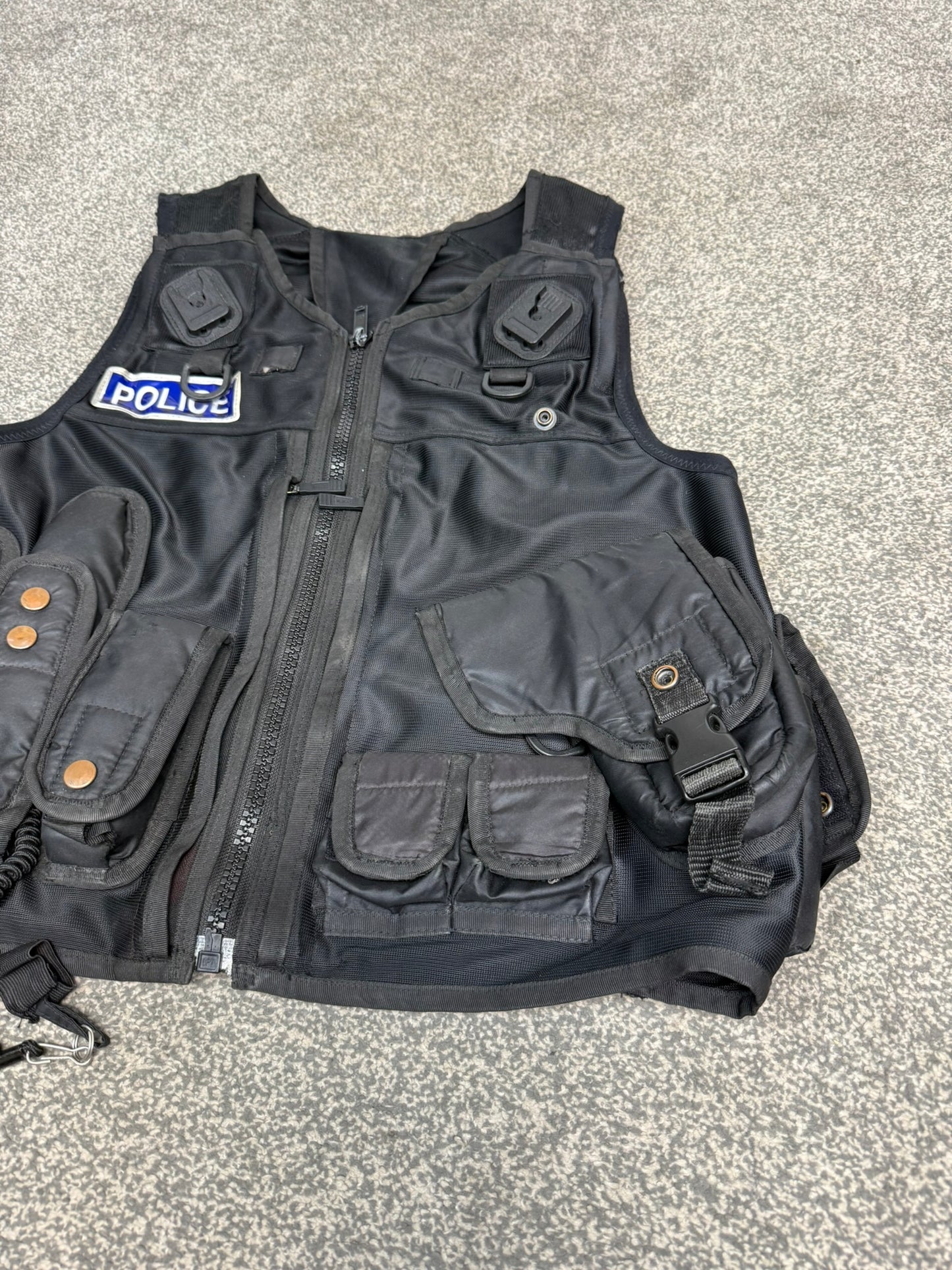 Ex Police Black Tactical Utility Firearms Taser Vest BADGED - MEDIUM