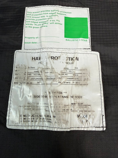 Ex Police Black Hawk Body Armour Stab SMALL Vest Anti Stab & Ballistic HG1A & KR1 Security