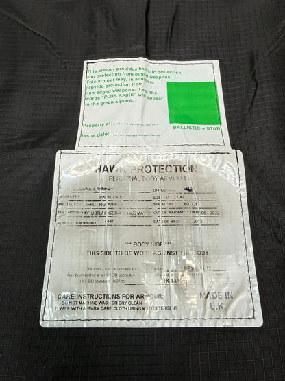 Ex Police Hawk Body Armour Stab Vest MEDIUM Anti Stab & Ballistic HG1A & KR1