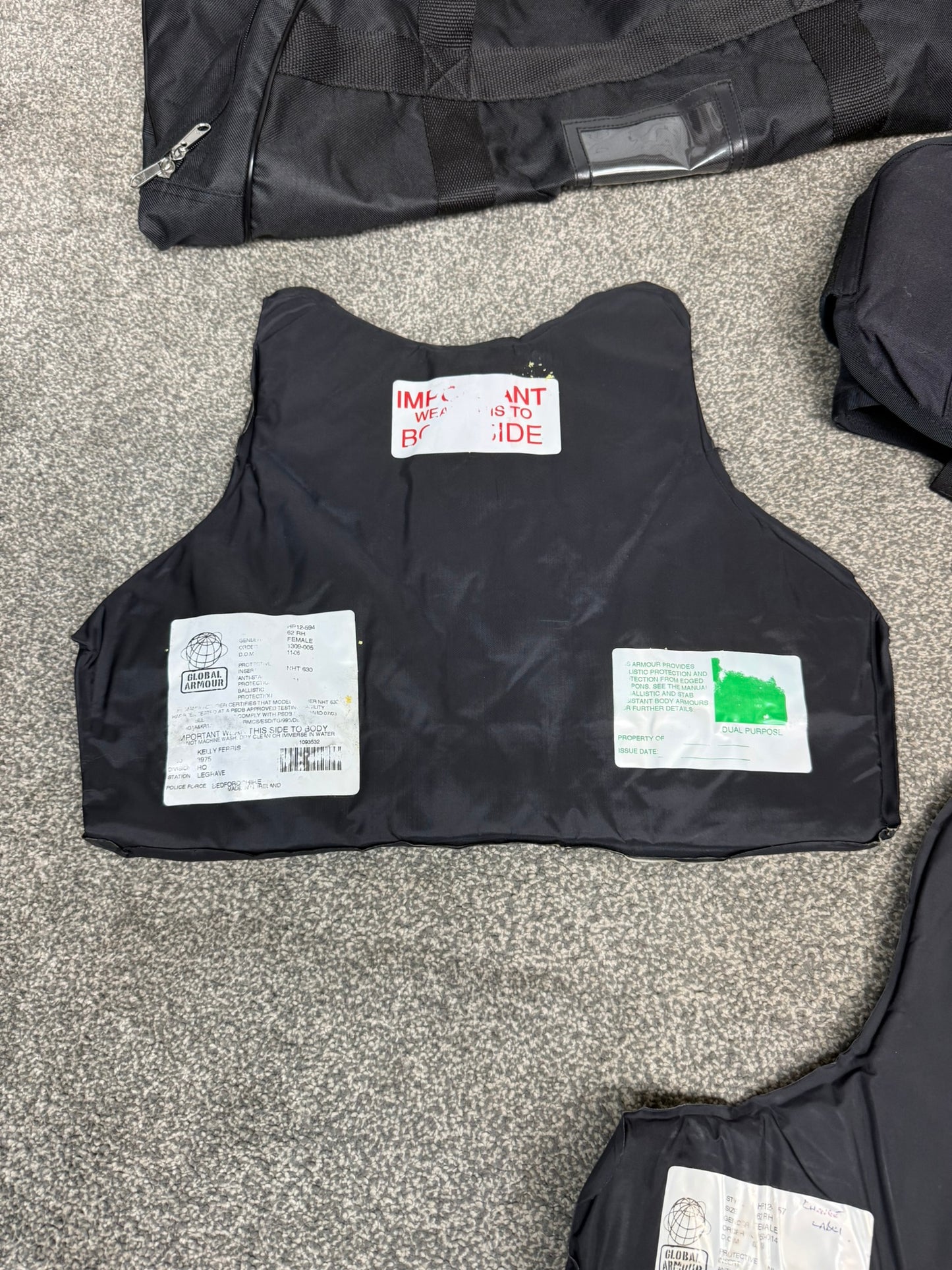 Ex Police Global Armour Body Armour Stab Vest & Bag SMALL Anti Stab & Ballistic HG1A / KR1