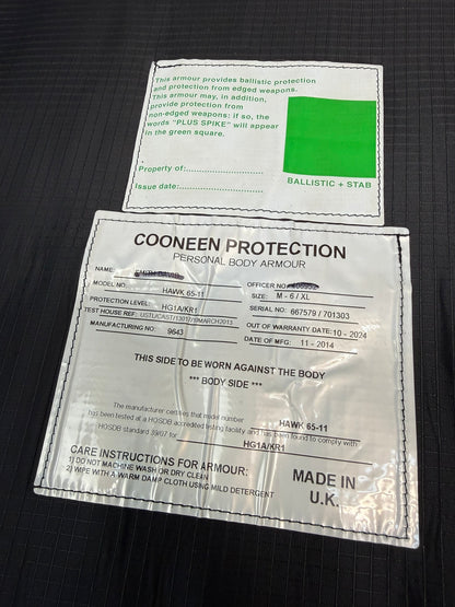 Ex Police Cooneen Body Armour Stab Vest + Bag X LARGE Anti Stab & Ballistic HG1A & KR1 - VGC
