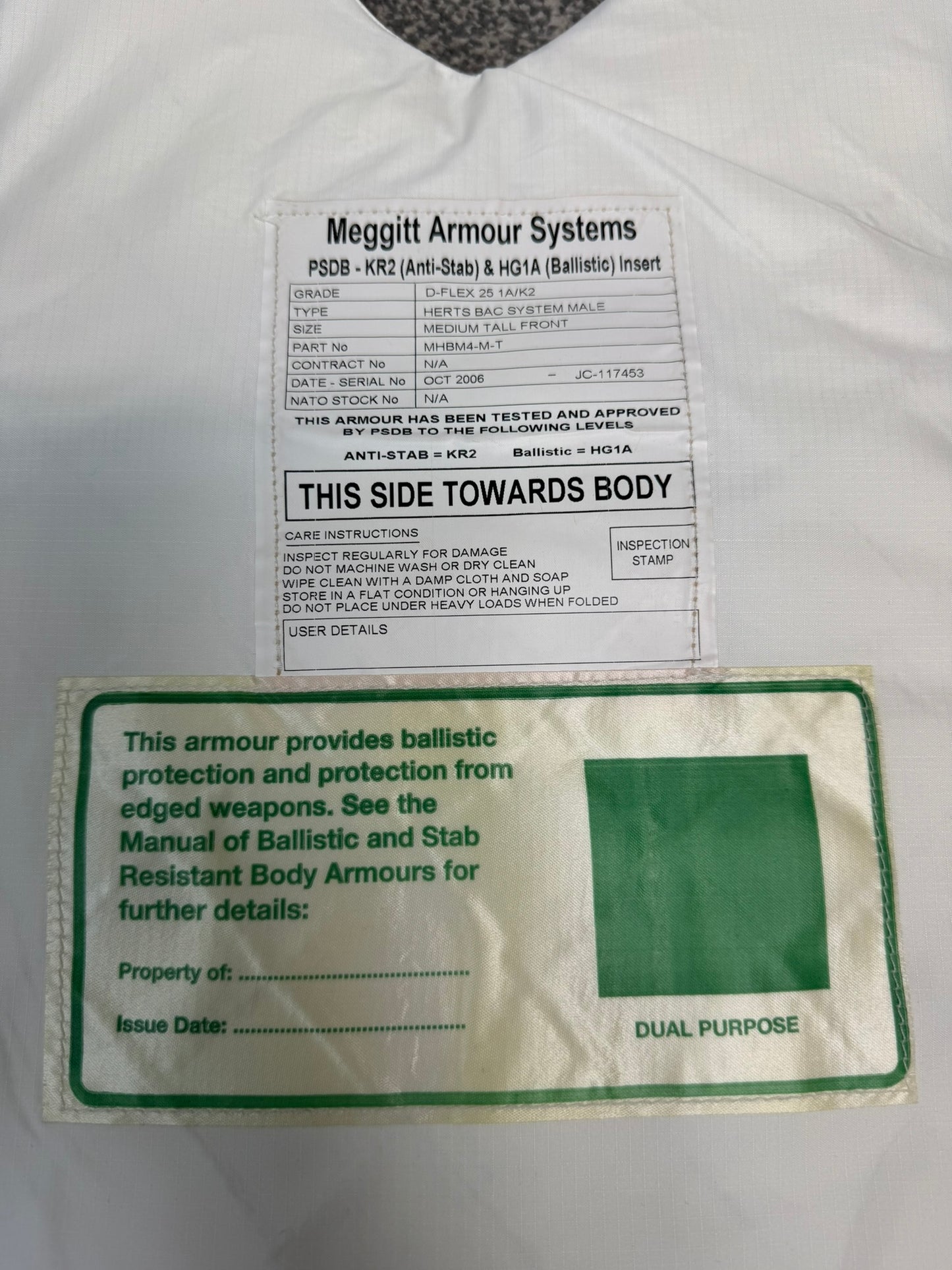 Ex Police Meggitt Covert Body Armour Stab Vest MEDIUM Anti Stab & Ballistic HG1A & KR2