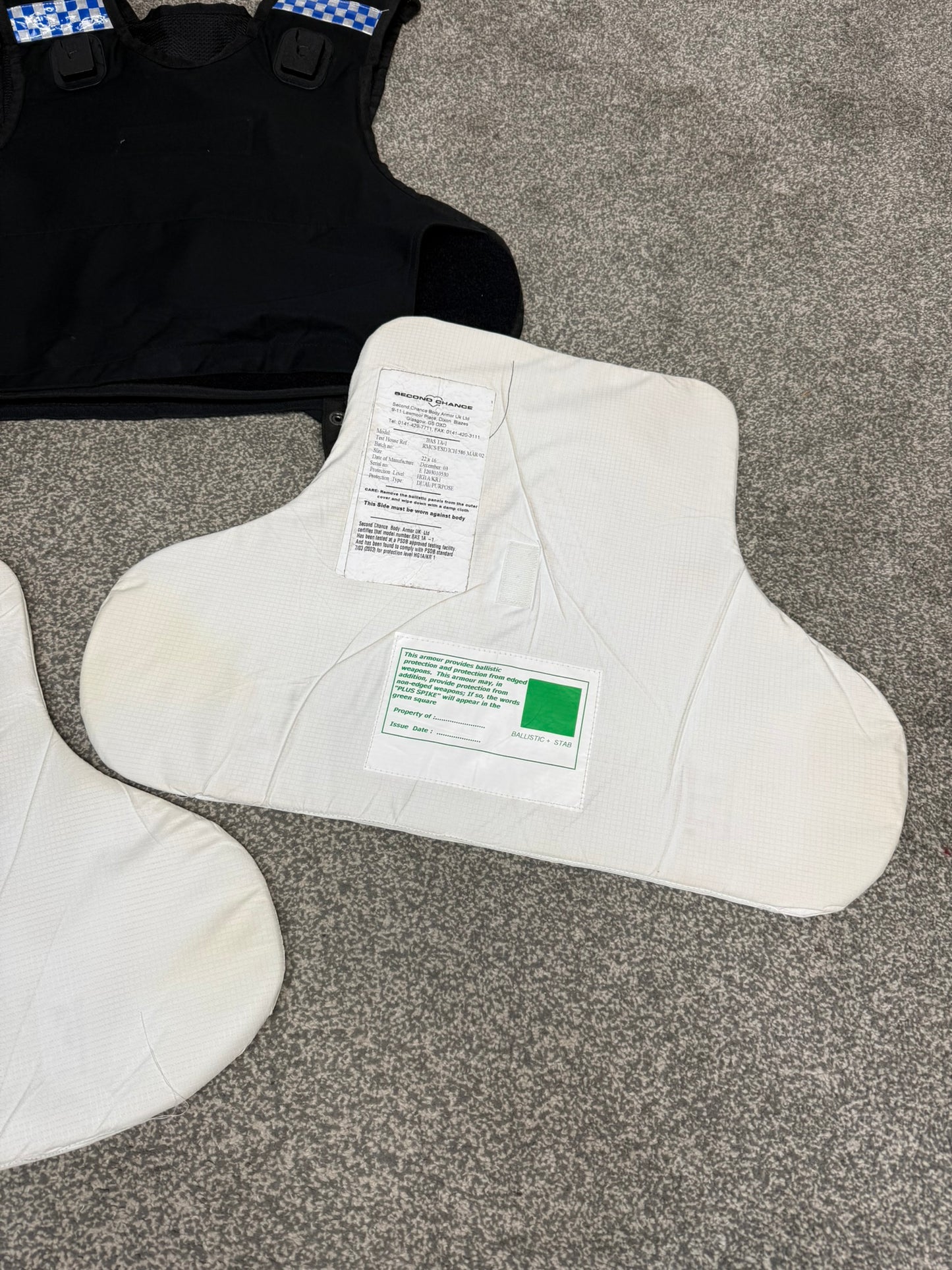 Ex Police Second Chance Body Armour Stab Vest X LARGE Anti Stab & Ballistic HG1A & KR1