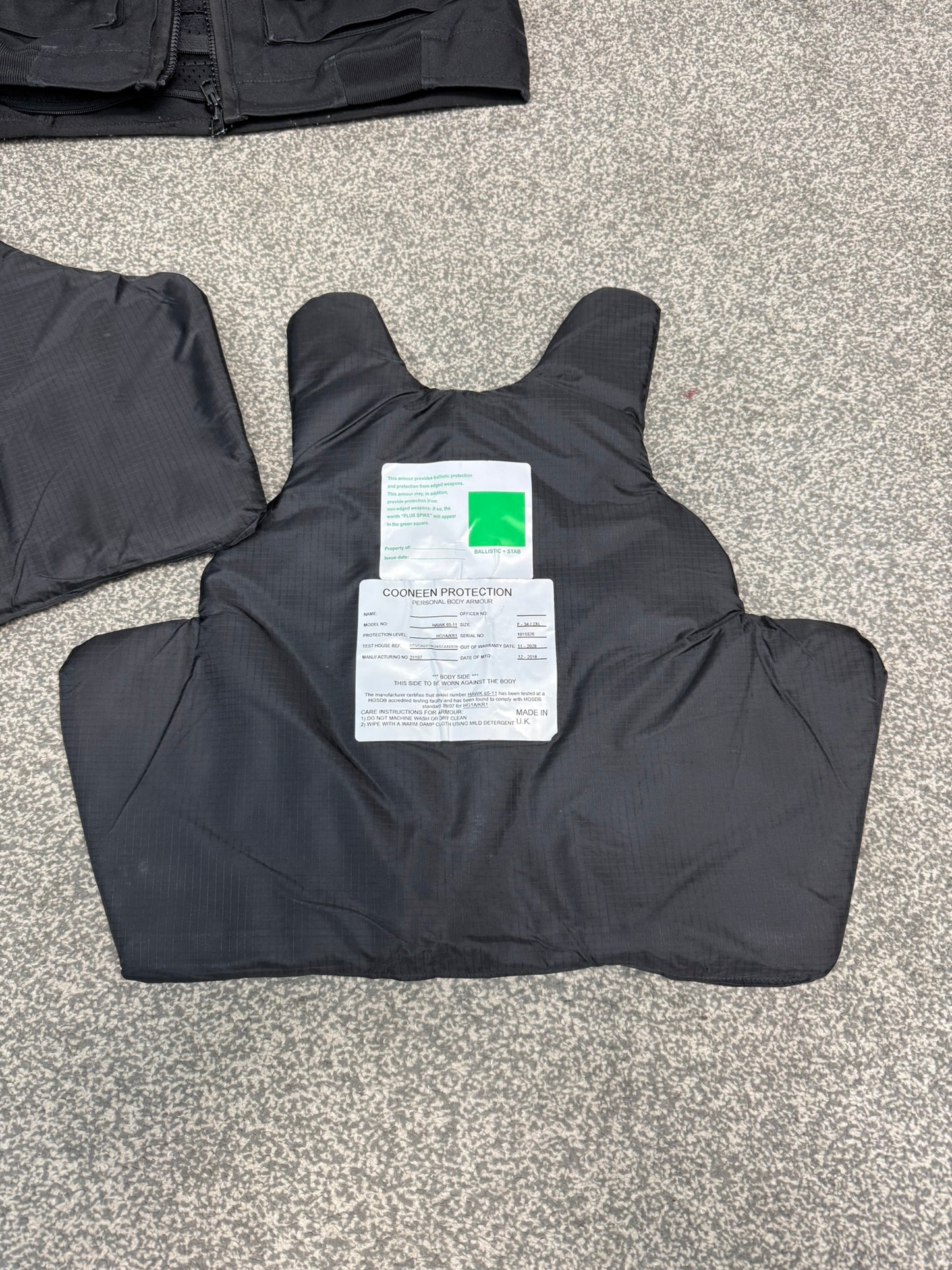 Ex Police Cooneen Body Armour Stab SMALL Vest Anti Stab & Ballistic HG1A & KR1 Security