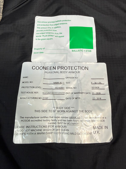 Ex Police Cooneen Body Armour Stab SMALL Vest Anti Stab & Ballistic HG1A & KR1 Security