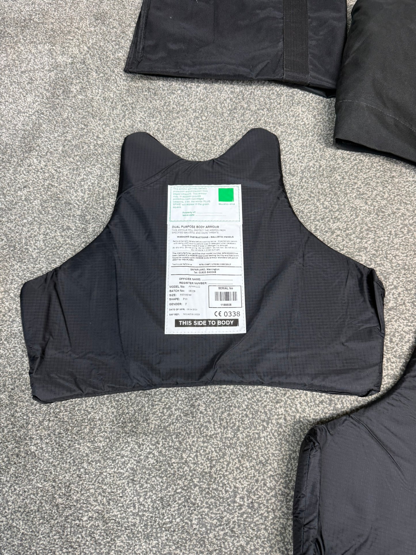 Ex Police Safariland Body Armour Stab Vest + Bag Anti Stab & Ballistic HG1A & KR1 - MEDIUM
