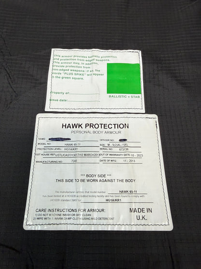 Ex Police Hawk Body Armour Stab Vest X LARGE Anti Stab & Ballistic HG1A & KR1 - VGC