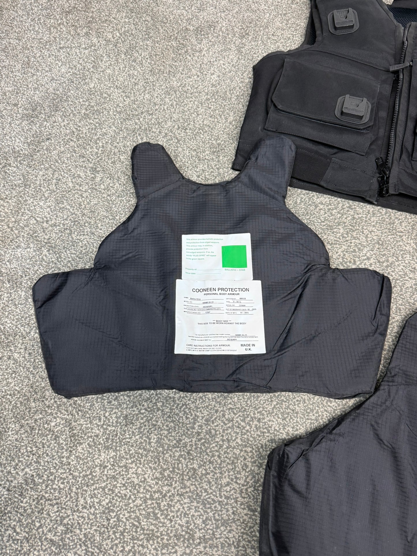 Ex Police Cooneen Body Armour Stab Vest SMALL Anti Stab & Ballistic HG1A & KR1 Security